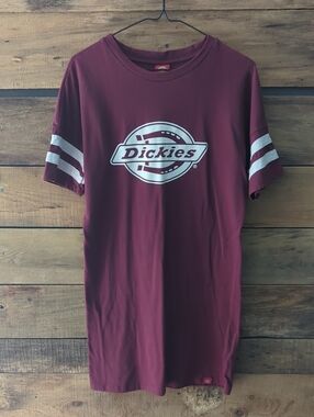 Dickies Maroon Short Sleeve Centered Logo Dress with White Stripes